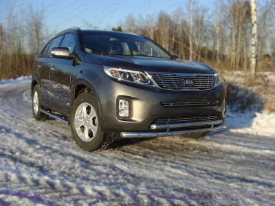 Защита передняя двойная 60-50 мм ТСС для Kia Sorento 2012-2020