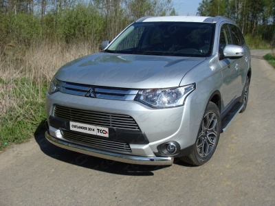 Накладка решётки радиатора верхняя 12 мм ТСС для Mitsubishi Outlander 2014-2015