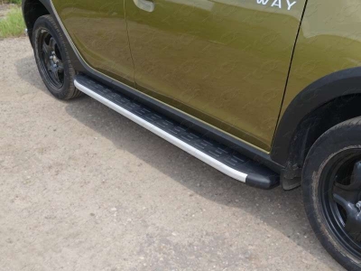 Пороги алюминиевые ТСС с накладкой для Renault Sandero Stepway 2014-2018