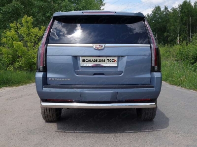 Защита заднего бампера овальная 75х42 мм ТСС для Cadillac Escalade 2015-2021