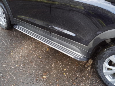Пороги алюминиевые Slim Line Silver для Hyundai Tucson 2018-2021