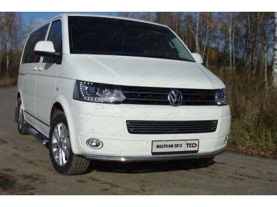 Пороги труба овальная с накладками 120х60 мм ТСС для Volkswagen Multivan/Caravelle 2009-2015