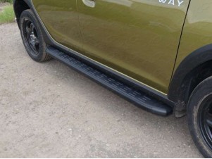 Пороги алюминиевые ТСС с накладкой чёрные для Renault Sandero Stepway № RENSANST15-11BL