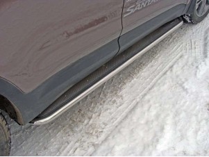 Пороги с площадкой нержавеющий лист 42 мм для Hyundai Santa Fe Grand № HYUNSFGR16-11